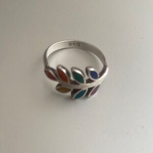 950 Silver Leaf Multicolor Ring Size 7.5